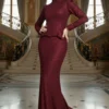 Stone Embellished Fish Model Evening Dress Set Burgundy all'ingrosso clothing set - Hicabistan fabbrica Turchia