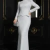 Stone Embellished Fish Model Evening Dress Set all'ingrosso clothing set view 2 - Hicabistan fabbrica Turchia