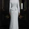Stone Embellished Fish Model Evening Dress Set all'ingrosso clothing set view 3 - Hicabistan fabbrica Turchia