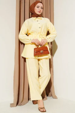 Stone-Embellished Tunic Set Yellow