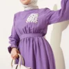 Beaded Lace Pocketed Elastic Waist Dress Lilac بالجملة dress view 2 - Hicabistan مصنع تركيا