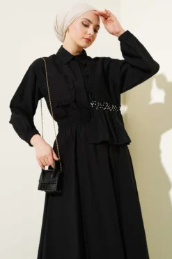 Embellished Ruffled Skirt Two-Piece Set Black wholesale clothing set view 2 - Hicabistan Turkey factory