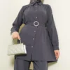 Stone Buckle Belted Two-Piece Set wholesale clothing set view 2 - Hicabistan Turkey factory