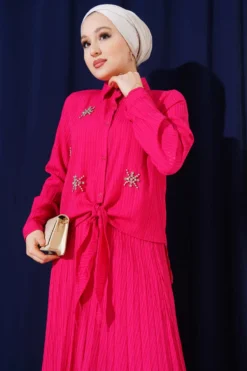 Alternative view of Beaded Front Tied Skirt Set Fuchsia