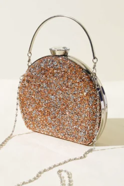 Stone-Studded Oval Evening Bag Copper