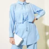 Stone-Embellished Cape Set Blue wholesale clothing set view 2 - Hicabistan Turkey factory