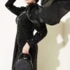 Embellished Cape Evening Dress Black al por mayor dress view 2 - Hicabistan fábrica Turquía