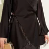Satin Skirt Set with Stone Tassels Brown wholesale clothing set view 4 - Hicabistan Turkey factory