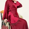 Satin Skirt Set with Stone Tassels Burgundy all'ingrosso clothing set view 2 - Hicabistan fabbrica Turchia