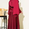 Satin Skirt Set with Stone Tassels Burgundy all'ingrosso clothing set view 3 - Hicabistan fabbrica Turchia
