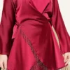 Satin Skirt Set with Stone Tassels Burgundy all'ingrosso clothing set view 4 - Hicabistan fabbrica Turchia