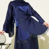 Satin Skirt Set with Stone Tassels Navy Blue Großhandel clothing set view 2 - Hicabistan Türkei Fabrik
