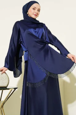 Alternative view of Satin Skirt Set with Stone Tassels Navy Blue