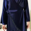 Satin Skirt Set with Stone Tassels Navy Blue Großhandel clothing set view 4 - Hicabistan Türkei Fabrik