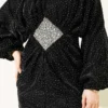 Stone Embellished Waist Tie Dress Black Großhandel dress view 4 - Hicabistan Türkei Fabrik