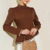 Embellished Evening Dress Brown wholesale dress view 2 - Hicabistan Turkey factory