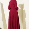 Stone Embellished Cuff Buttoned Evening Dress Burgundy Großhandel dress view 3 - Hicabistan Türkei Fabrik