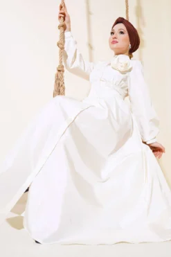 Taffeta Dress with Rose Accessory Ecru