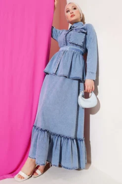 Single Pocket Belted Denim Dress Set