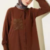 One Pocket Mini Stone Detail Loose Two-Piece Set Brown Großhandel clothing set view 2 - Hicabistan Türkei Fabrik