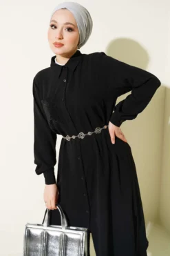 Alternative view of One Pocket Mini Stone Detail Loose Two-Piece Set Black