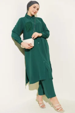 One Pocket Mini Stone Detail Loose Two-Piece Set Emerald