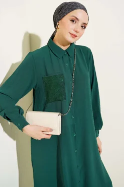 Alternative view of One Pocket Mini Stone Detail Loose Two-Piece Set Emerald