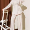 Single Pocket Tencel Two-Piece Set Beige wholesale clothing set view 2 - Hicabistan Turkey factory