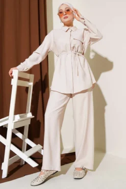 Alternative view of Single Pocket Tencel Two-Piece Set Beige