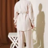 Single Pocket Tencel Two-Piece Set Beige wholesale clothing set view 3 - Hicabistan Turkey factory