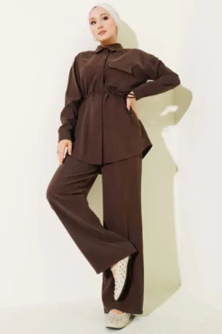 Single Pocket Tencel Two-Piece Set Brown