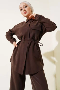 Alternative view of Single Pocket Tencel Two-Piece Set Brown