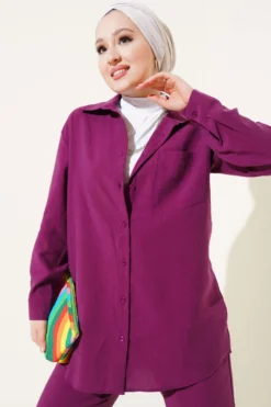 Alternative view of Single-Breast Pocket Shirt Two-Piece Set Purple