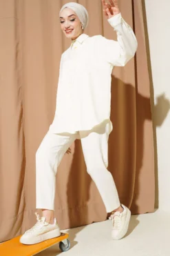 Single-Breasted Pocket Shirt Set Ecru