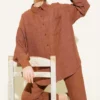 Single-Breasted Pocket Shirt Set Brown wholesale clothing set view 2 - Hicabistan Turkey factory