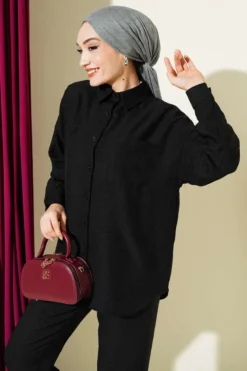 Alternative view of Single-Breasted Pocket Shirt Set Black