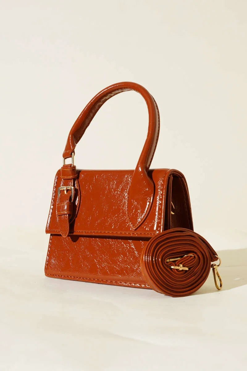 Single Belt Detail Patent Bag Tan