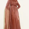 One Shoulder Cape Embellished Evening Dress Brown groothandel dress view 2 - Hicabistan Turkije fabriek