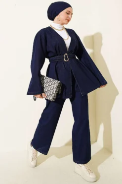 Belted Denim Set Navy Blue