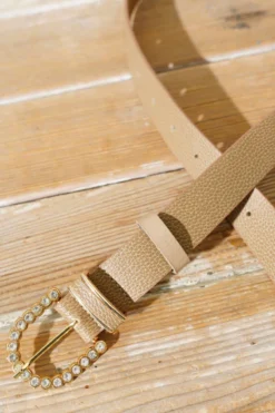 Alternative view of Belt with Oval Rhinestones Beige