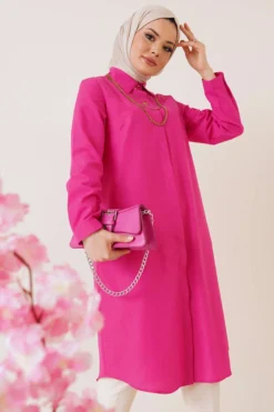Long Model Classic Collar Tunic Fuchsia