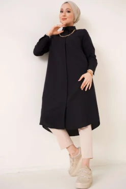Alternative view of Long Model Classic Collar Tunic Black