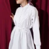 V Ribbed Half Button Tunic White