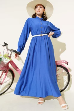 V Panel Gathered Waist Dress Indigo
