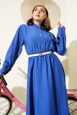 Alternative view of V Panel Gathered Waist Dress Indigo