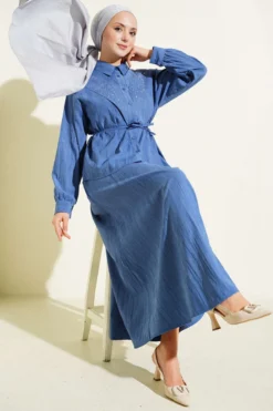 V Stone Embellished Tencel Skirt Set Indigo
