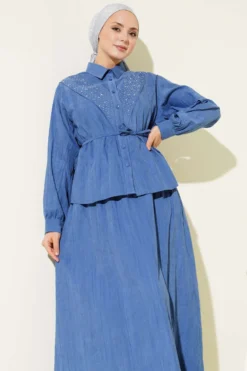 Alternative view of V Stone Embellished Tencel Skirt Set Indigo