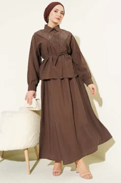 Alternative view of V Stone Embellished Tencel Skirt Set Stone