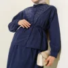 V Stone Embellished Tencel Skirt Set Navy Blue al por mayor clothing set view 2 - Hicabistan fábrica Turquía