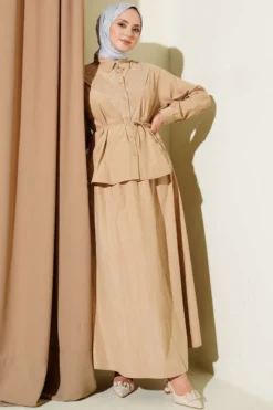 V Stone Embellished Tencel Skirt Set Stone